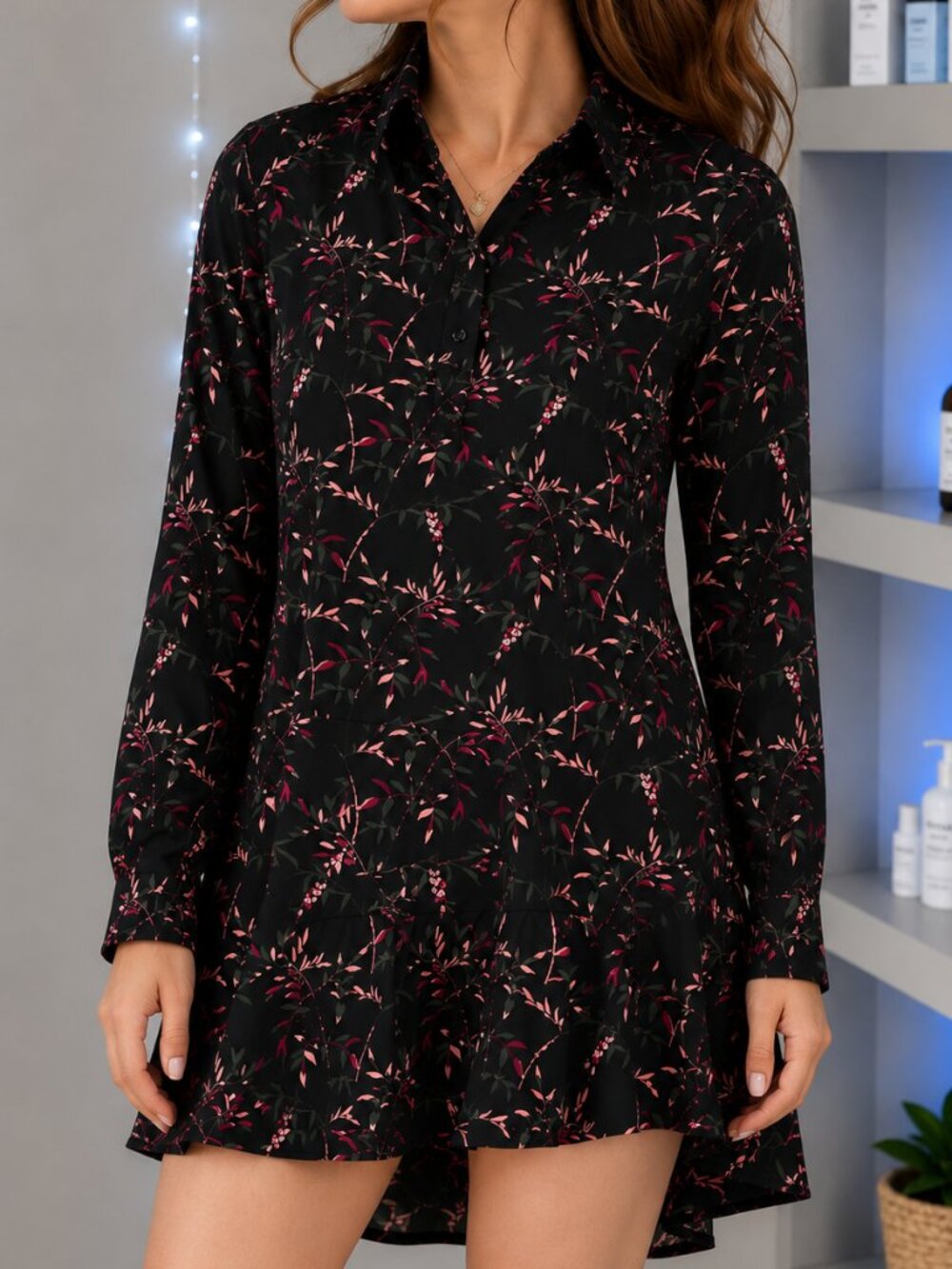 Peter Som Collective Rent the Runway Black Floral Shirtdress